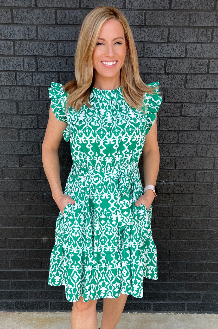 Belted Print Nursing Dress- Green 2.0 | Breastfeeding Clothing |