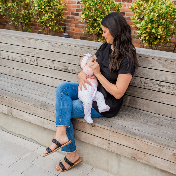 Mom wearing nursing shirt