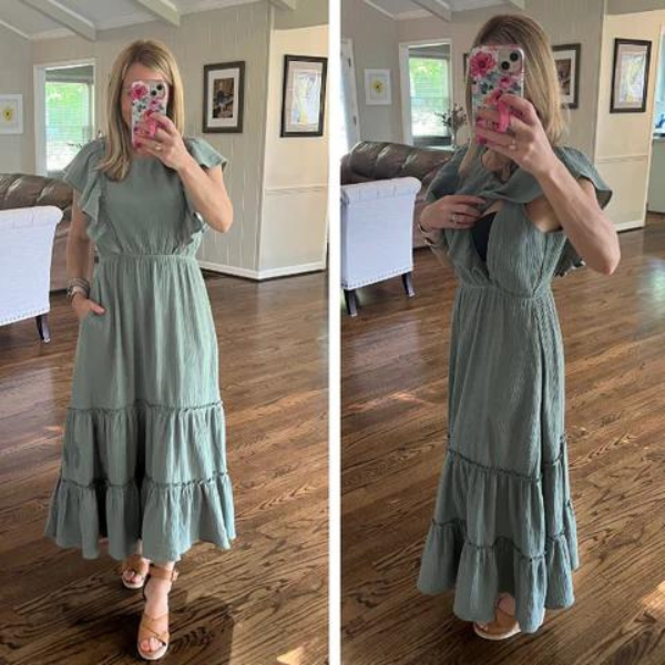 seafoam nursing dress for breastfeeding moms