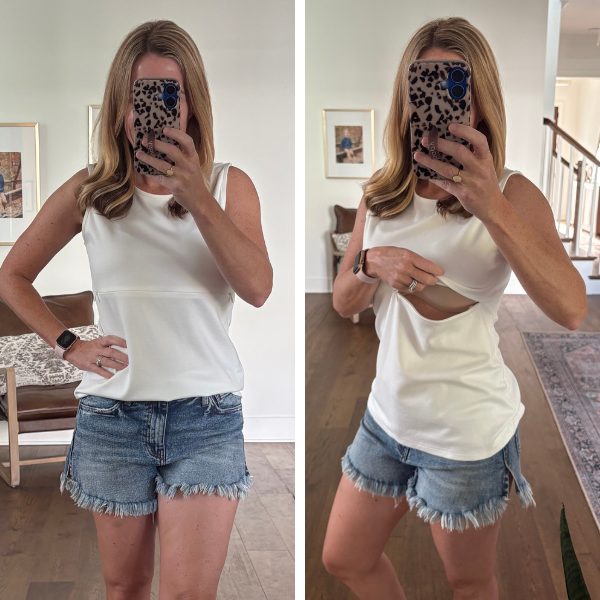 white nursing top for breastfeeding moms