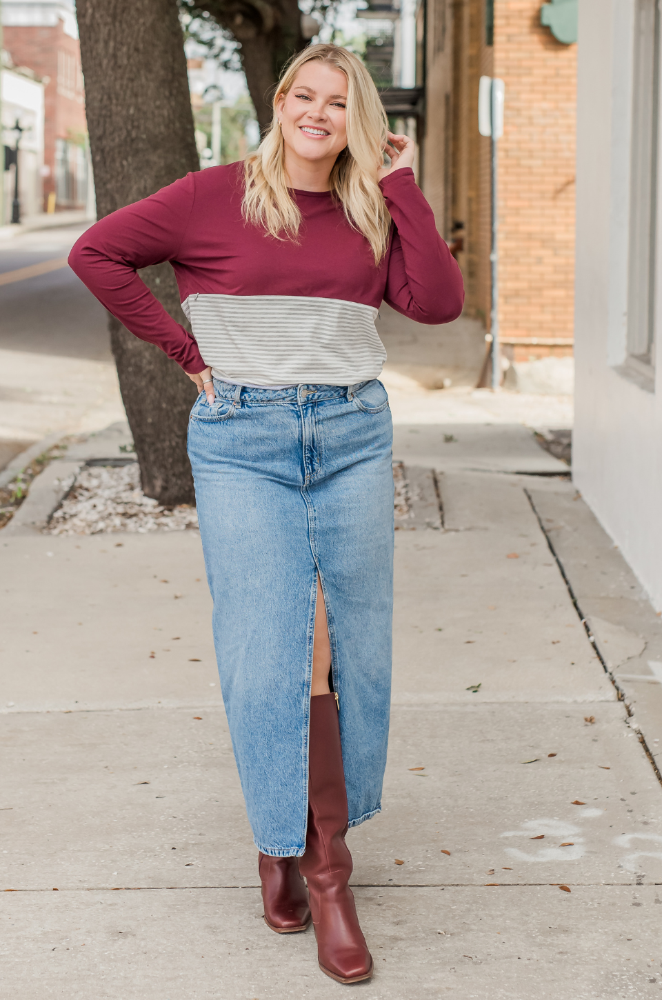 3 block wine nursing tee styled for fall and winter
