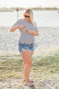 Tie tee with black and white stripes for breastfeeding moms
