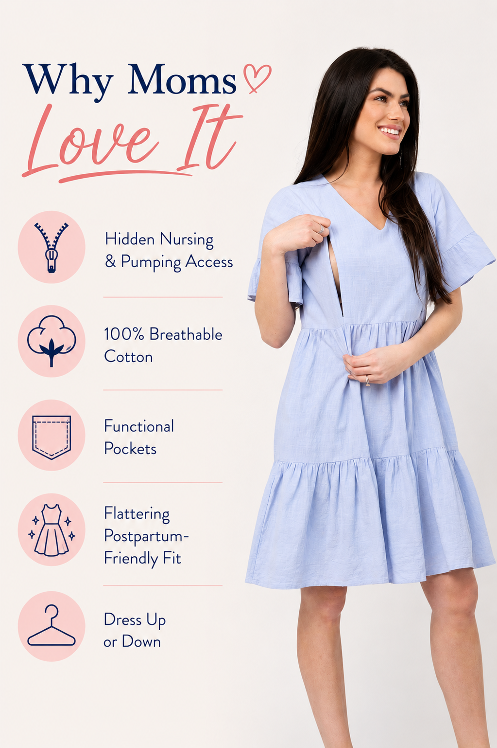 Bell-Sleeve Nursing Dress with Pockets