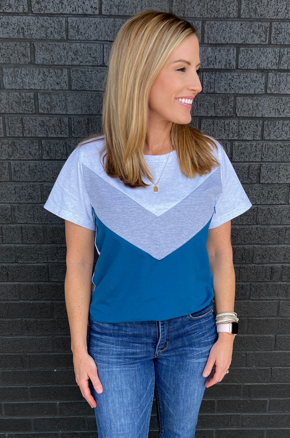 blue nursing top for breastfeeding