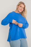 Blue nursing tunic for breastfeeding moms