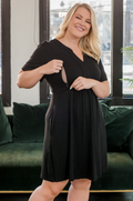 Black nursing dress with hidden breastfeeding access