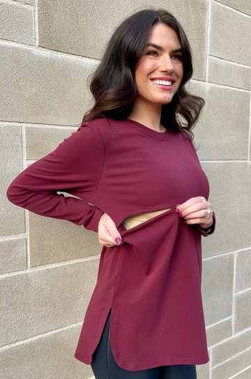 Burgundy tunic for breastfeeding
