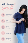 Nursing Queen 100% cotton nursing top with hidden nursing and pumping access, breathable fabric, relaxed flattering fit, and versatile everyday wear. 
