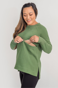 Green nursing sweatshirt with zipper access