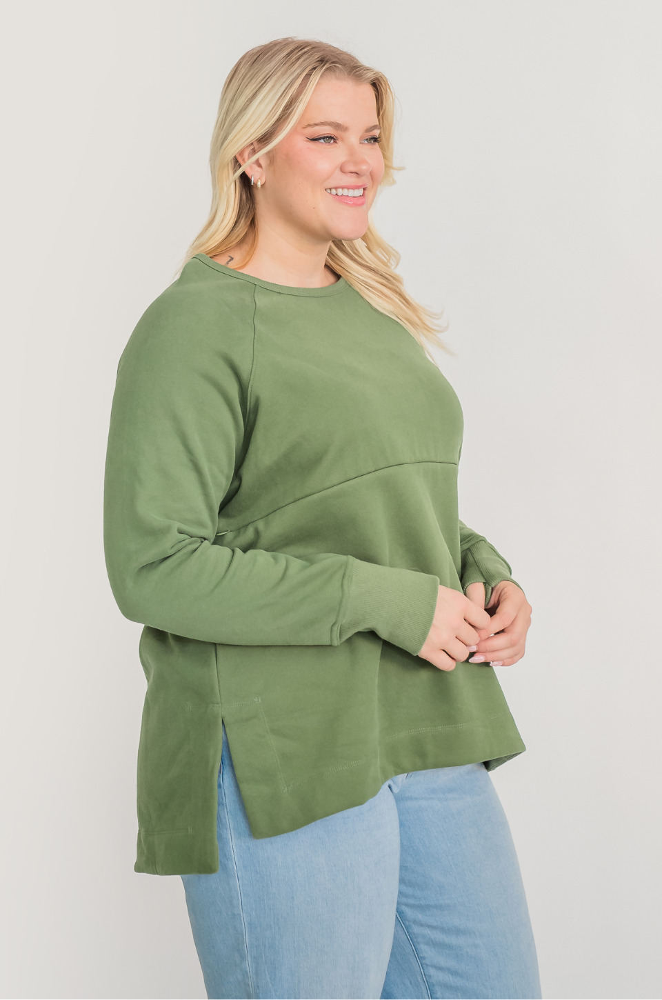 Green nursing and pumping sweatshirt