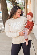 Mom and baby in Game Day nursing sweatshirt