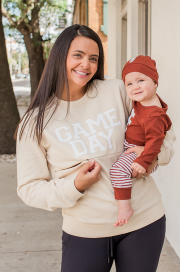Game Day sweatshirt for nursing moms