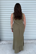 Gauze midi in olive back of dress