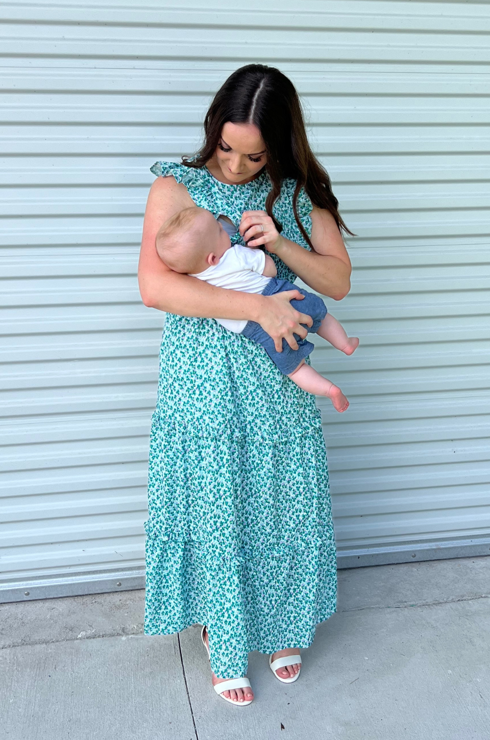 Smocked Floral Print Nursing Midi Dress