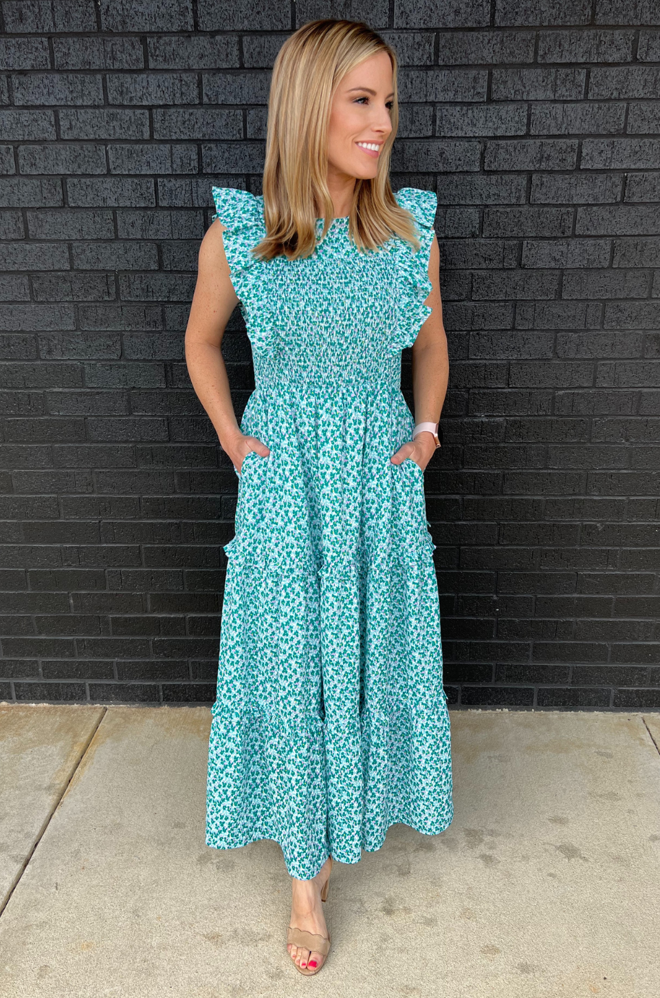 Smocked Floral Print Nursing Midi Dress