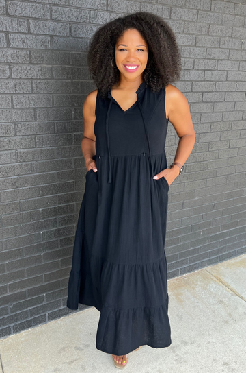 Black gauze midi dress nursing