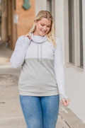 Light gray nursing hoodie with zipper access