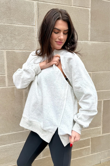 Light gray oversized breastfeeding sweatshirt