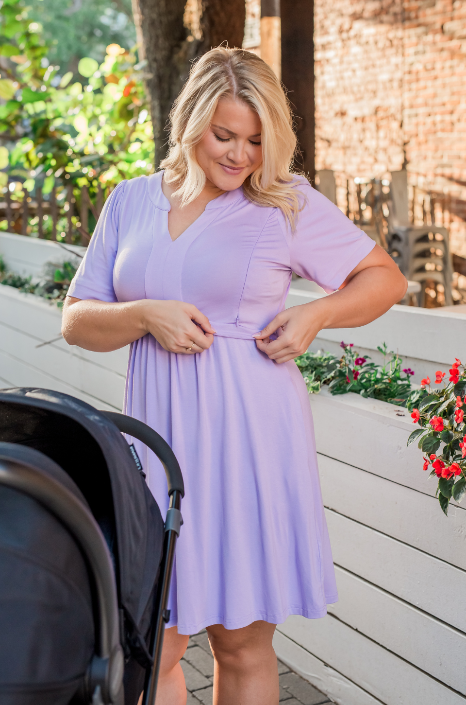 lilac nursing dress for breastfeeding