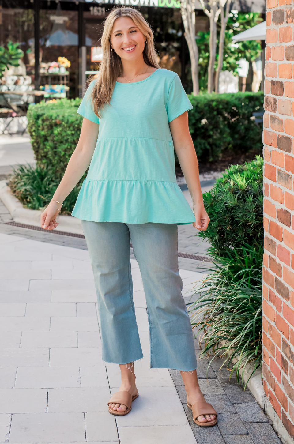 Mint ruffle tee for nursing