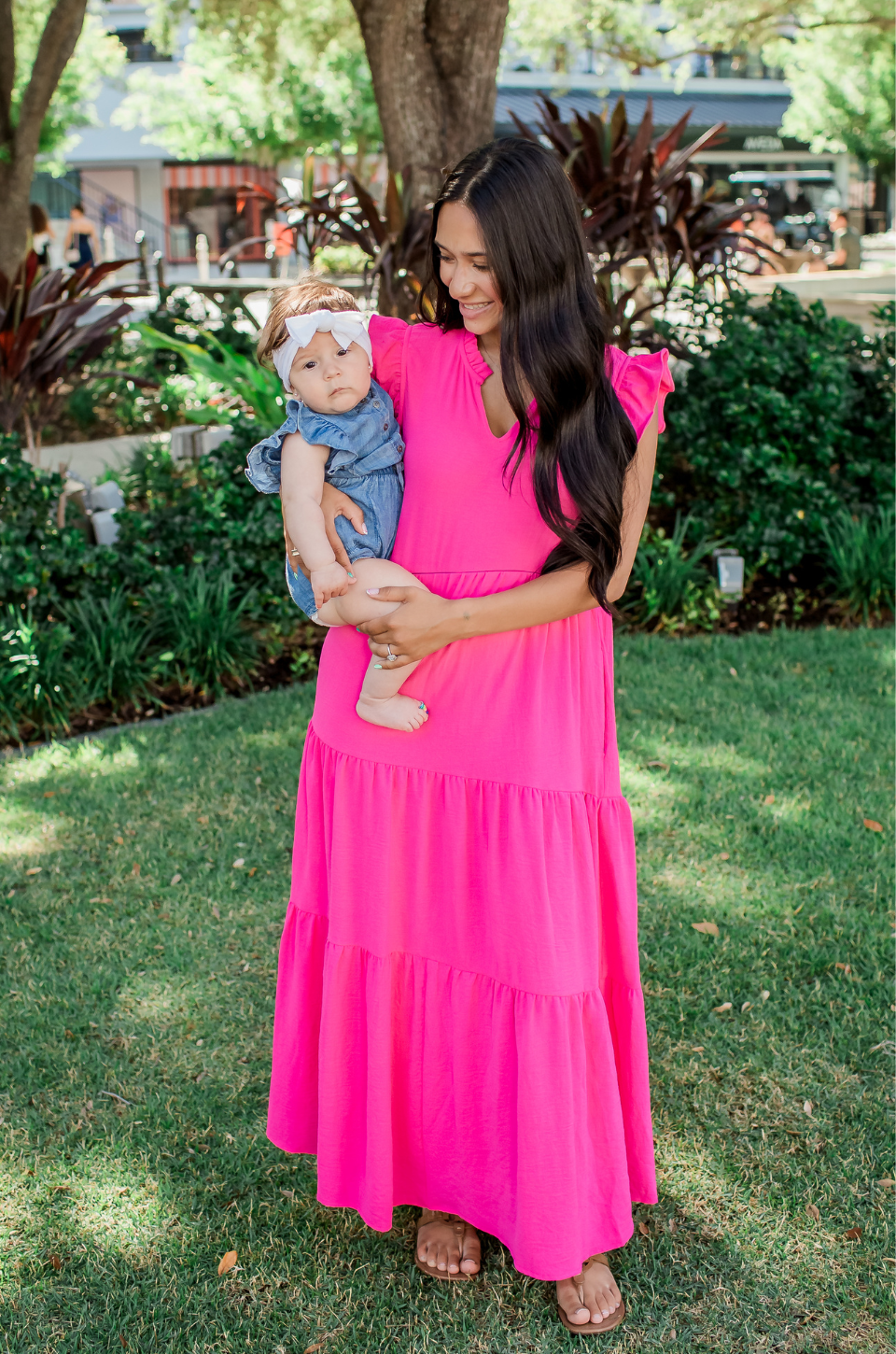 Tiered Nursing Midi Dress With Ruffle Sleeves - Pink