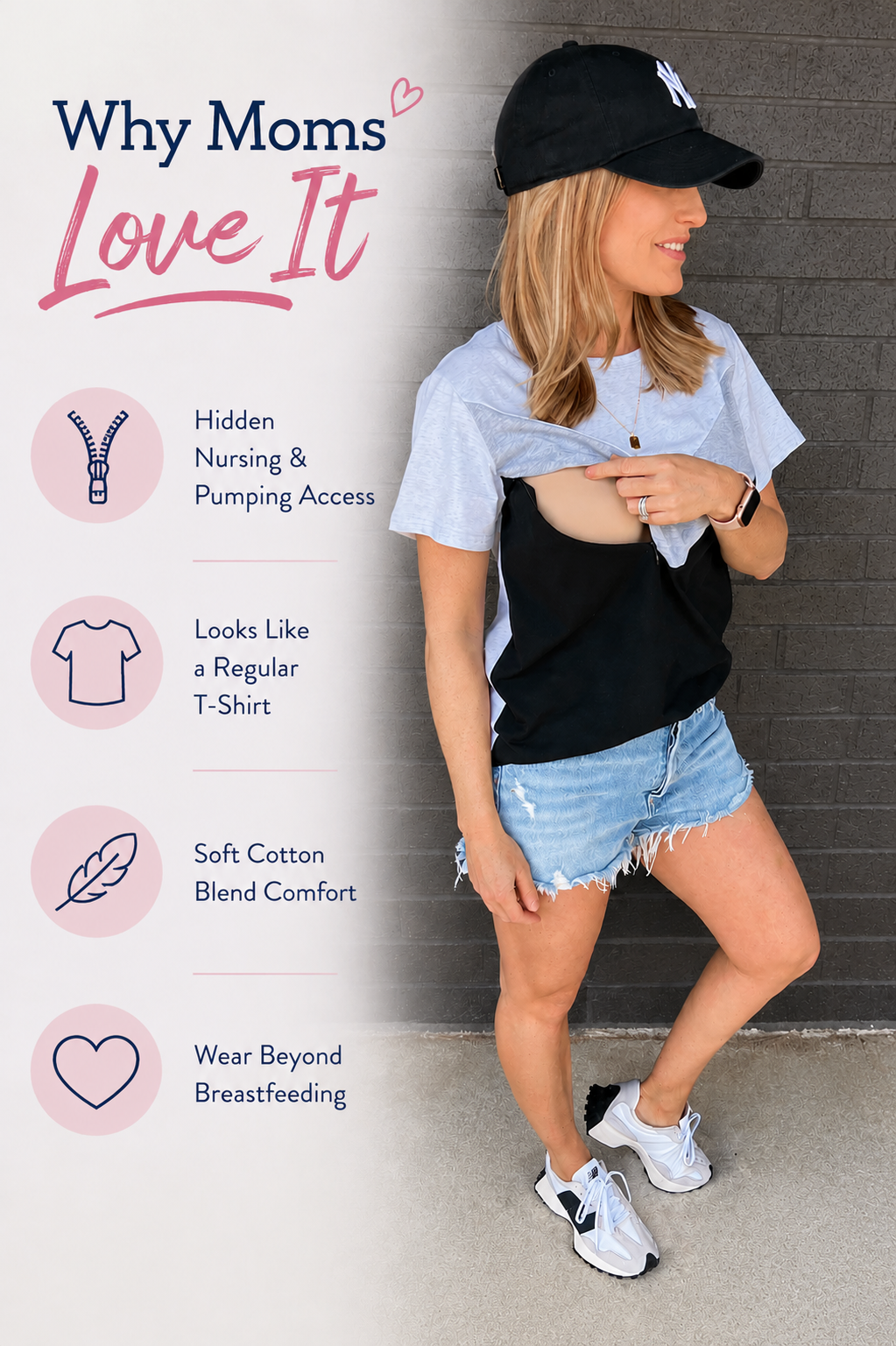 Chevron Colorblock Nursing T-Shirt - Ash Gray/Black