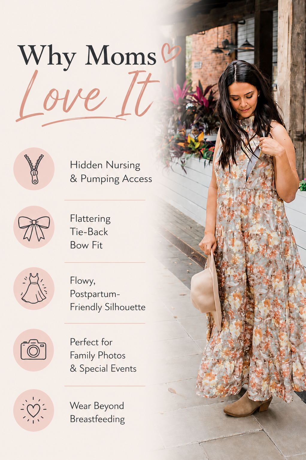 breastfeeding friendly dresses Tie Back Bow Nursing Dress - Floral Sunset