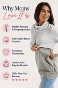 Breastfeeding colorblock gray nursing top with hidden zipper nursing and pumping access, soft cotton blend comfort, relaxed fit, and everyday styling. 