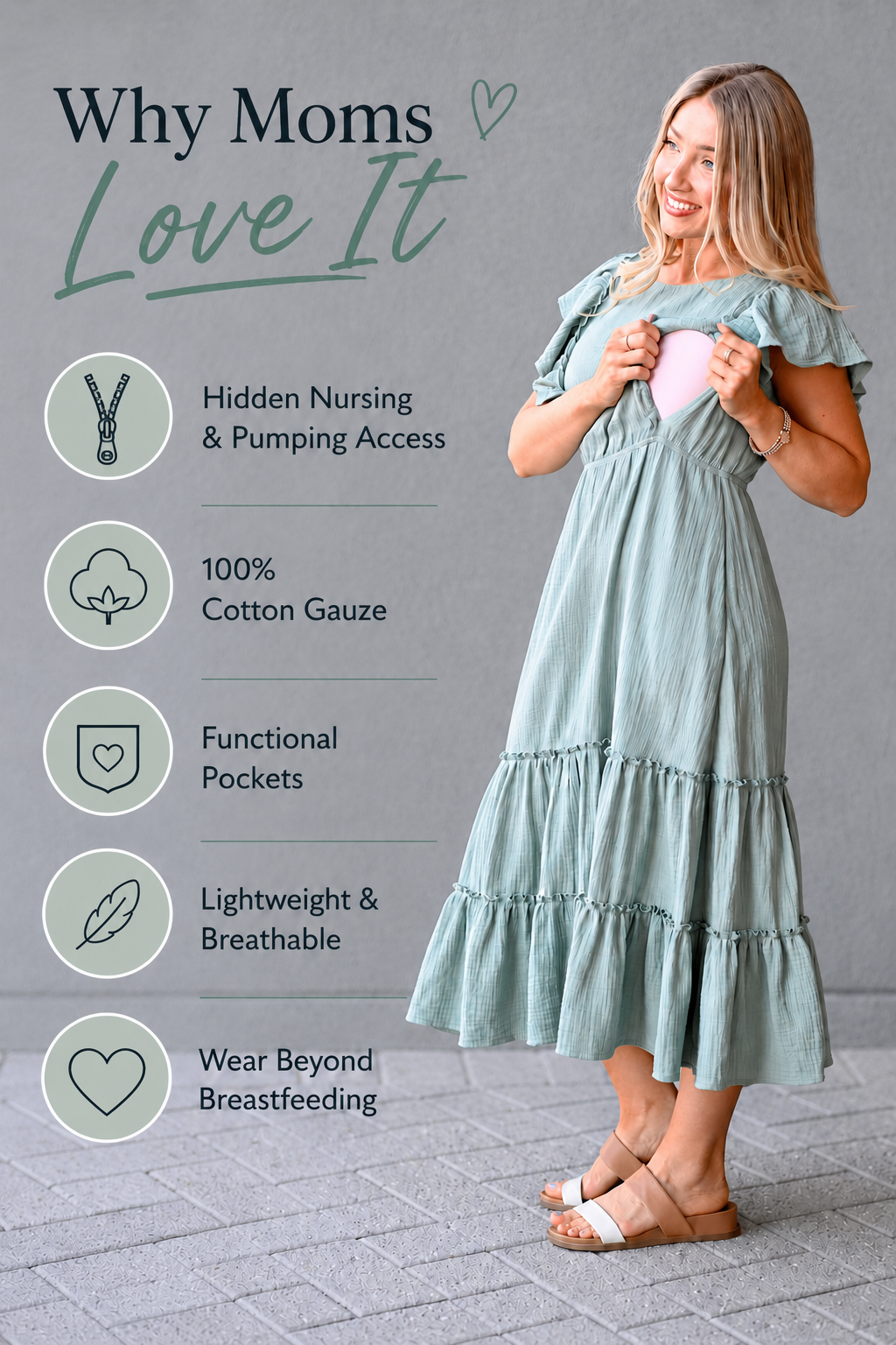Cotton Gauze Ruffle Midi Dress- Seafoam Green