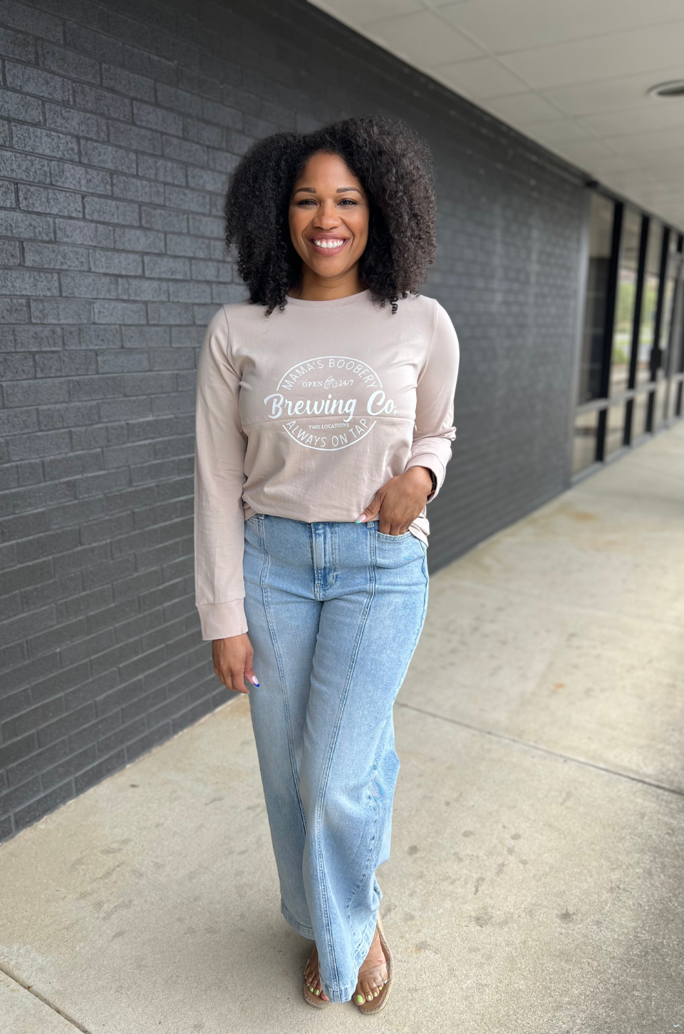 Mama's Boobery Long Sleeve Nursing Top - Tan – Nursing Queen