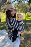 Navy white stripe for nursing mom and matching baby outfit