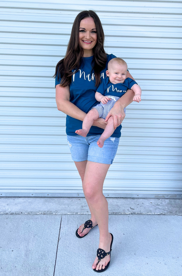 Mama and Mini matching tee and onesie in blue