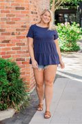 Navy ruffle tee for nursing