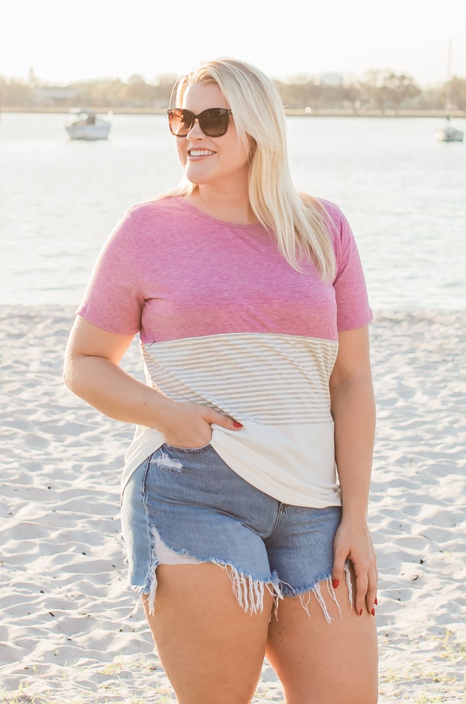 Pink 3 block nursing tee