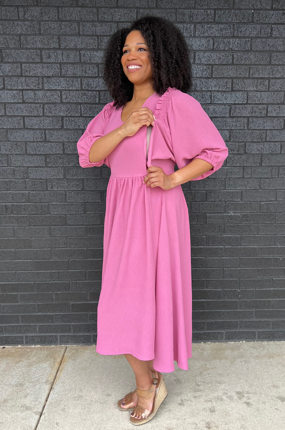 feeding cotton dresses Versa Cotton Dress with Nursing Zippers in Vintage Blue Toile M (US6/8)