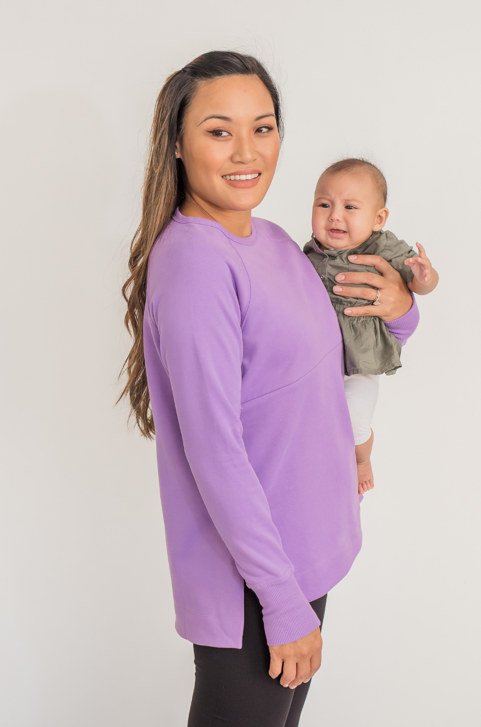 Purple nursing tunic with zipper access