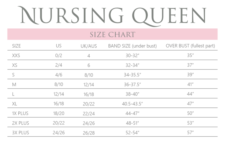 Fit & Sizing Guide | 1 Free Exchange Per Order | Nursing Queen
