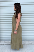 Gauze side dress olive