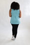 Back view of teal breastfeeding tank top with hidden pumping and nursing access. 