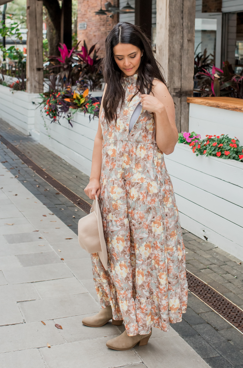 Tie Back Bow Nursing Dress - Floral Sunset | Breastfeeding Clothing | Tie Back Bow Nursing Dress - Floral Sunset | Breastfeeding Clothing |