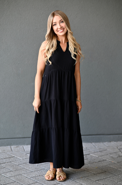 nursing friendly black tie dress Formal Side Slit Nursing Maxi -Hidden Zippers
