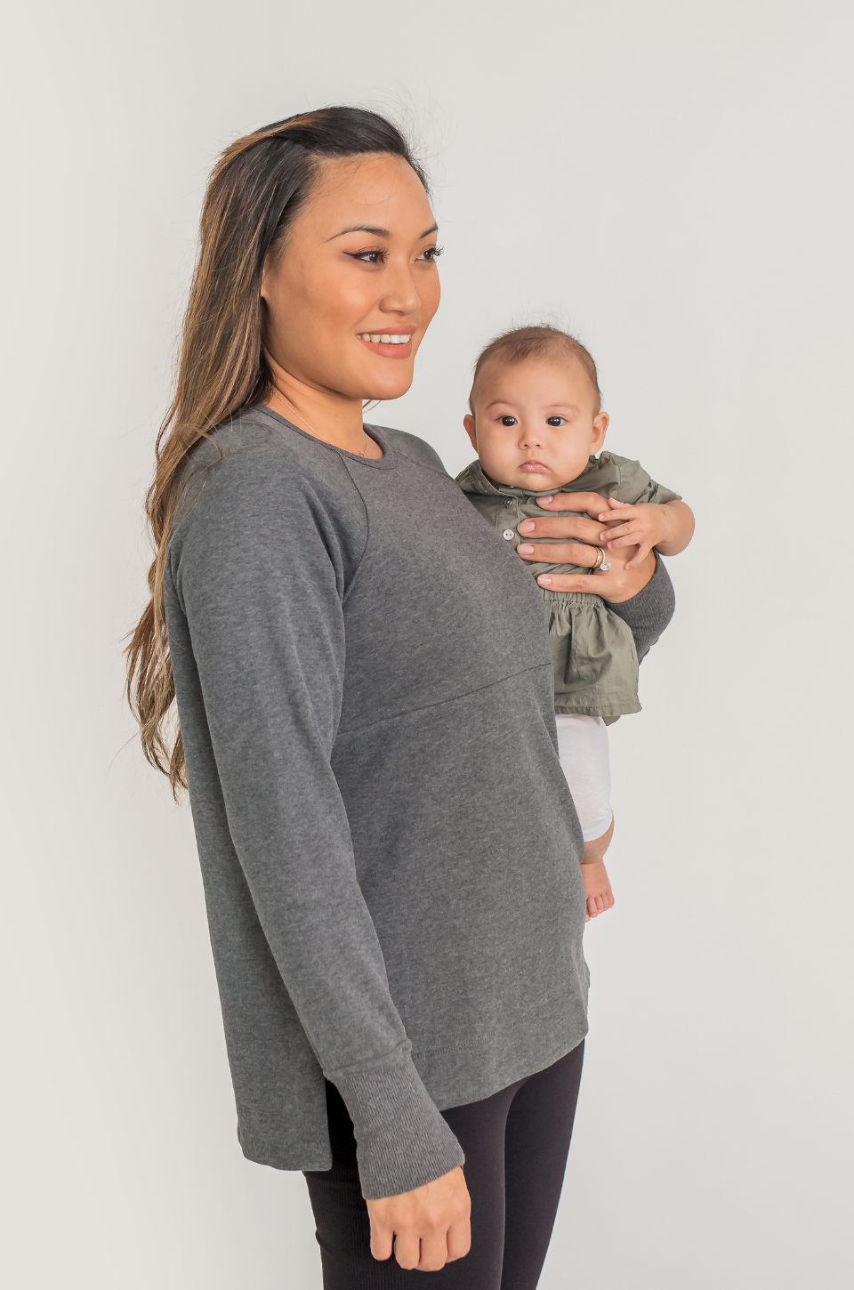 Cute dark gray breastfeeding yoga tunic