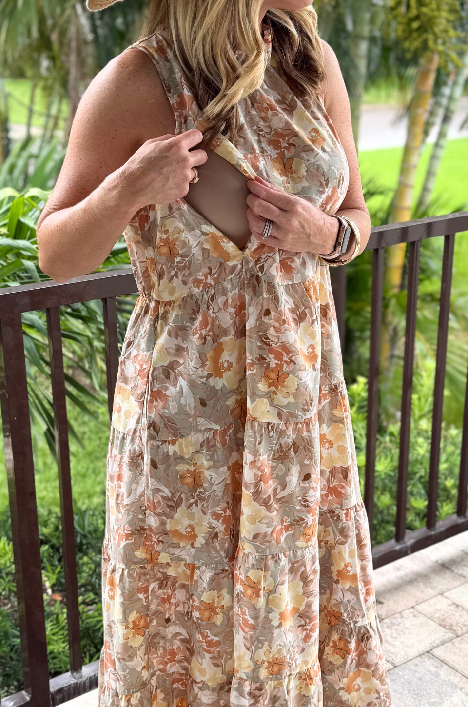 Tie Back Bow Nursing Dress - Floral Sunset