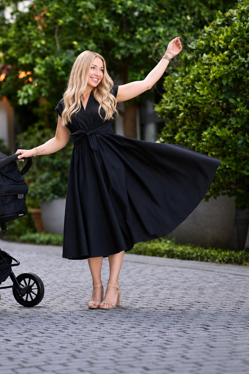 black cotton nursing dress for breastfeeding