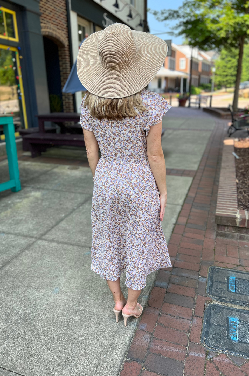 Belted Nursing Midi with Pockets- Beige Floral | Breastfeeding Clothing | Belted Nursing Midi with Pockets- Beige Floral | Breastfeeding Clothing |