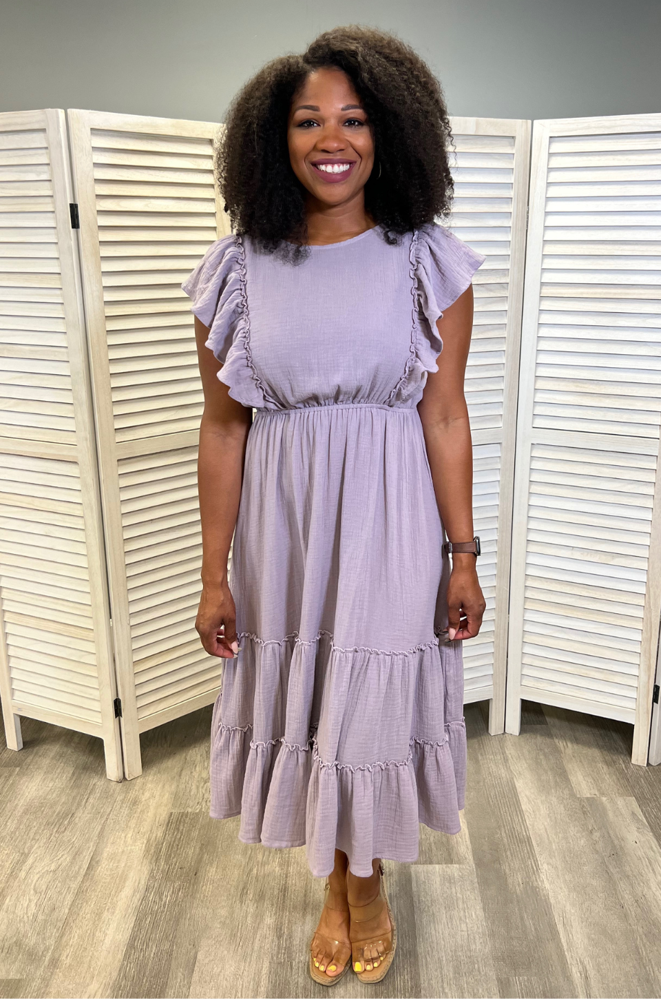 Cotton Gauze Ruffle Midi Dress- Lavender – Nursing Queen