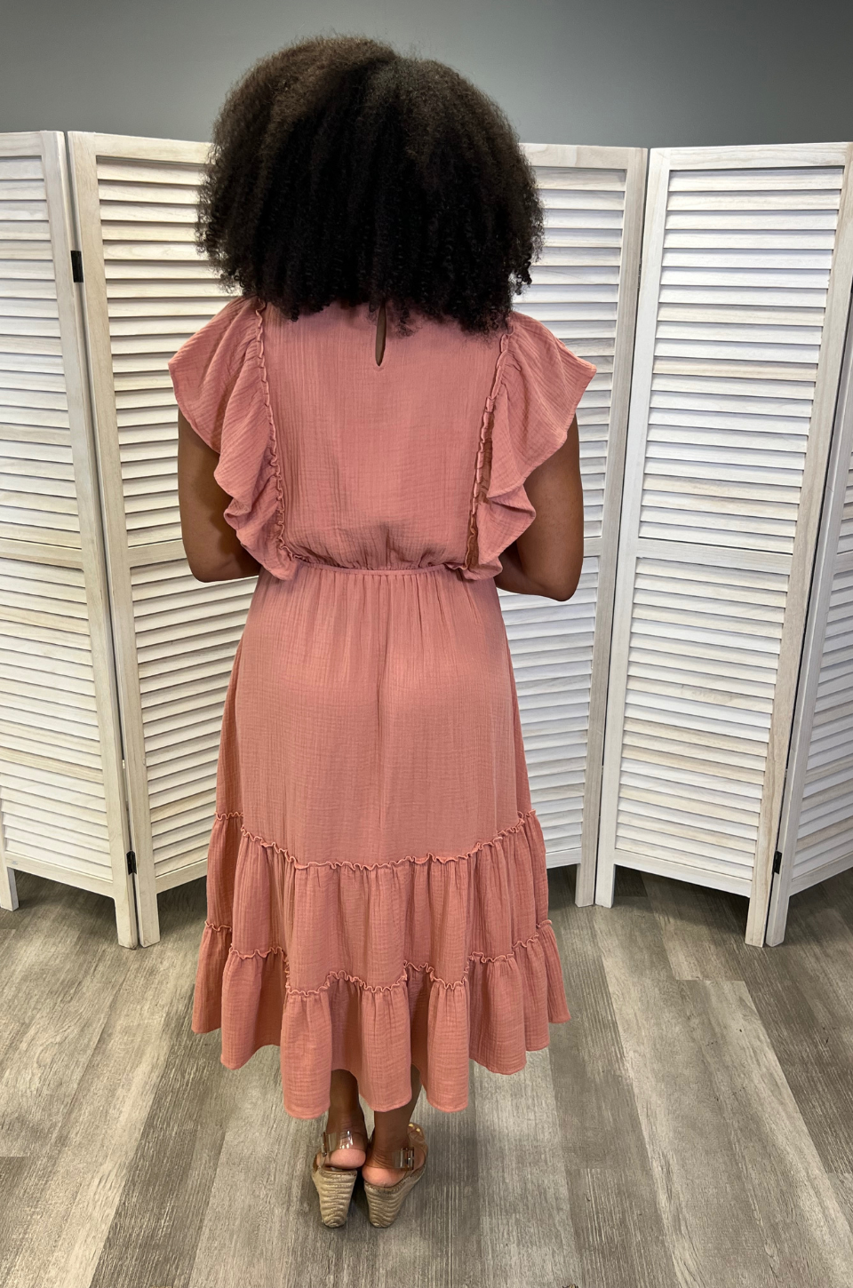 Cotton Gauze Ruffle Midi Dress- Terracotta – Nursing Queen Cotton Gauze Ruffle Midi Dress- Terracotta – Nursing Queen