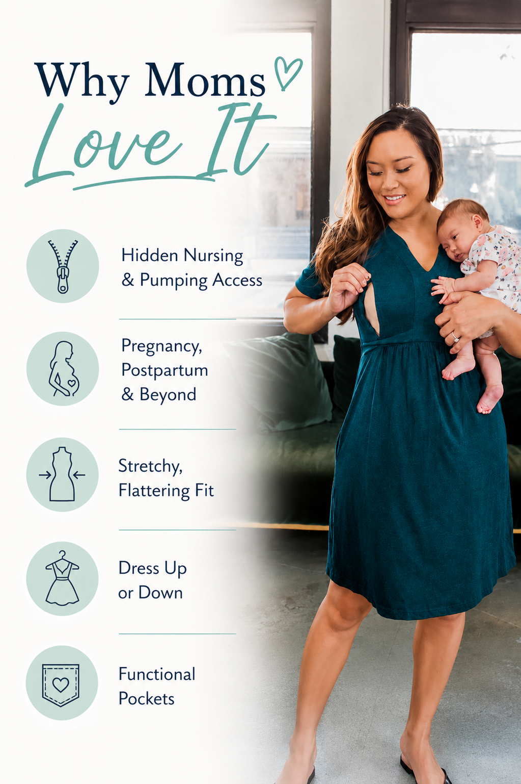 Holy Grail Nursing Dress - Short Sleeve - Teal