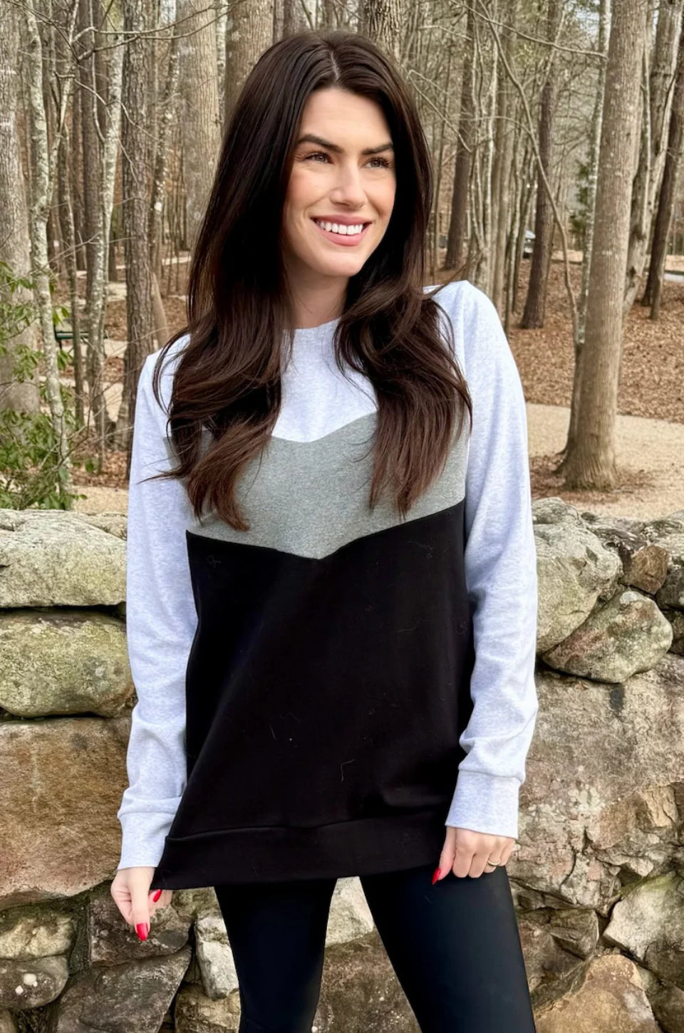 woman wearing a nursing sweatshirt