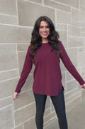Burgundy nursing tunic for breastfeeding moms
